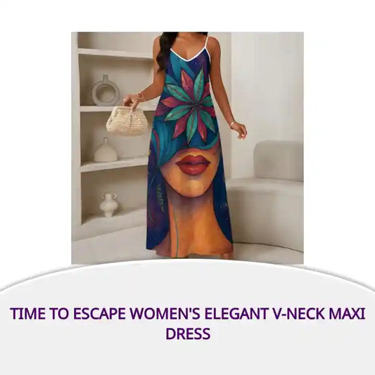 Time To Escape Women's Elegant V-Neck Maxi Dress by@Outfy