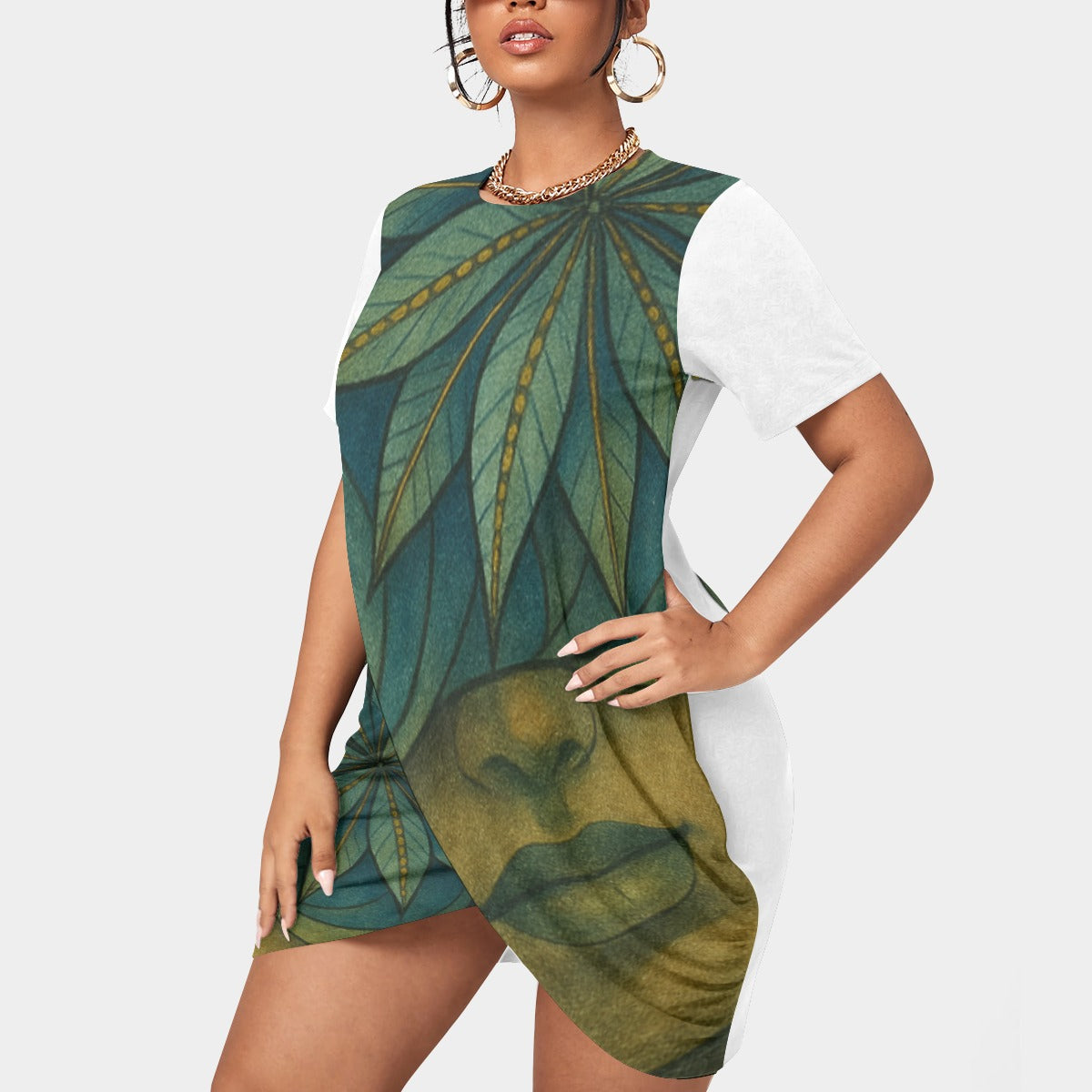 Time To Escape  Women’s Stacked Hem Dress With Short Sleeve（Plus Size）