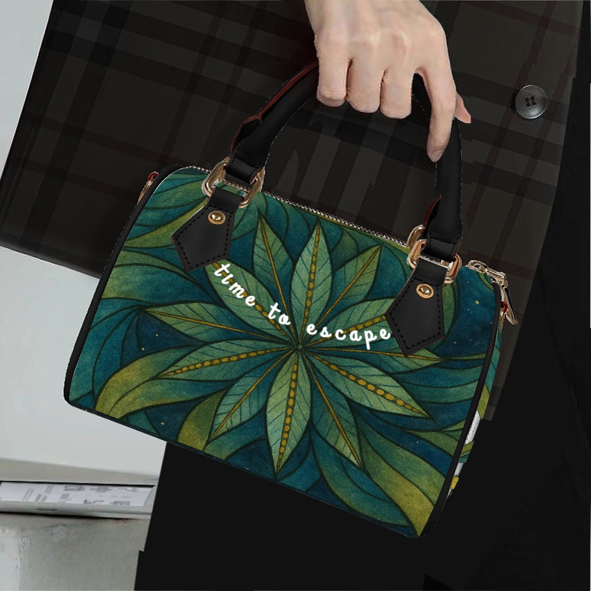 Time To Escape  Classic Barrel-Shaped PU Leather Handbag