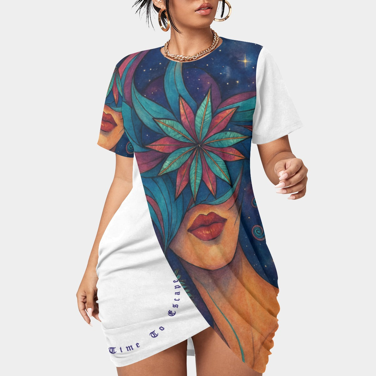 Time To Escape  Women’s Stacked Hem Dress With Short Sleeve（Plus Size）