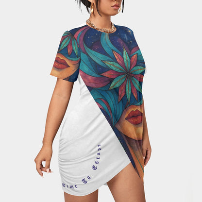 Time To Escape  Women’s Stacked Hem Dress With Short Sleeve（Plus Size）