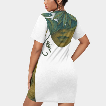 Time To Escape  Women’s Stacked Hem Dress With Short Sleeve（Plus Size）