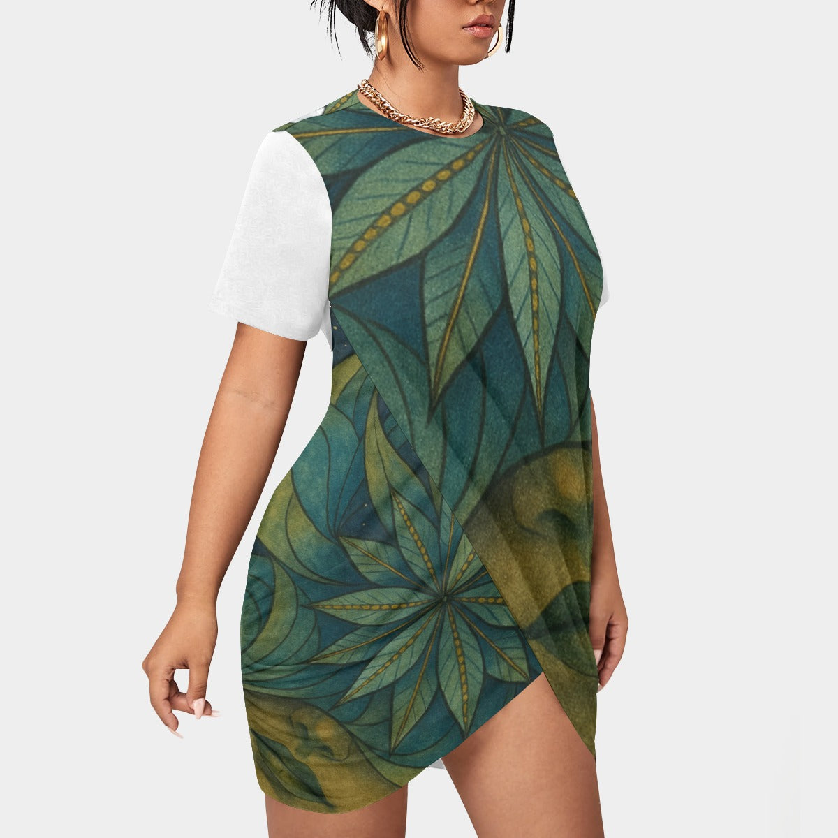 Time To Escape  Women’s Stacked Hem Dress With Short Sleeve（Plus Size）