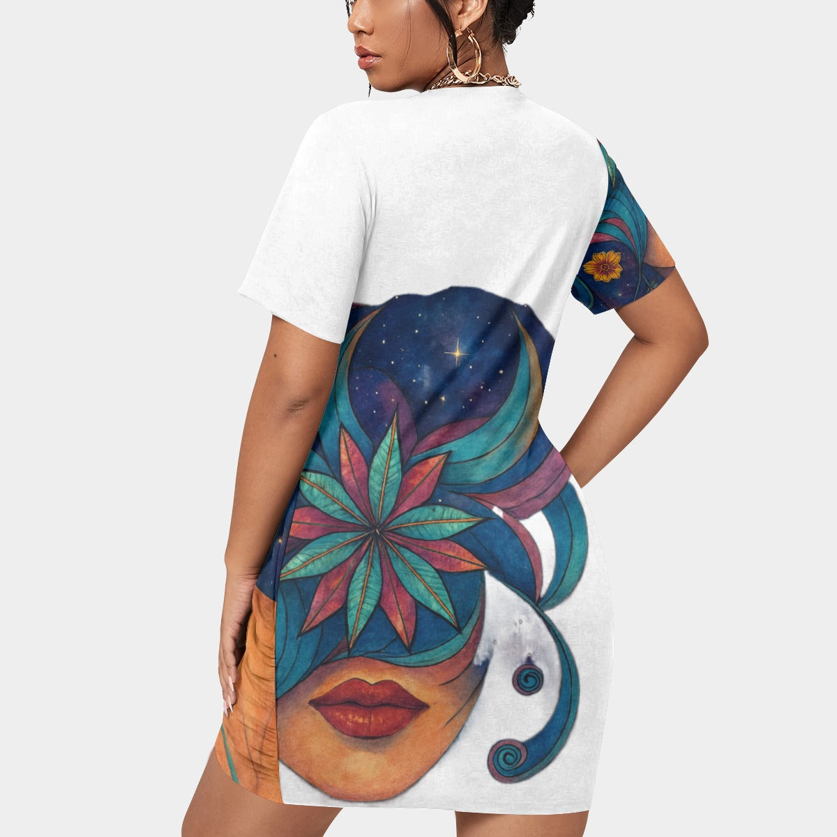 Time To Escape  Women’s Stacked Hem Dress With Short Sleeve（Plus Size）