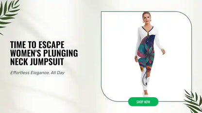 Time To Escape Women&#039;s Plunging Neck Jumpsuit by@Outfy