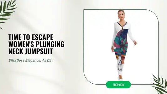 Time To Escape Women&#039;s Plunging Neck Jumpsuit by@Outfy