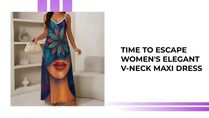 Time To Escape Women's Elegant V-Neck Maxi Dress by@Outfy