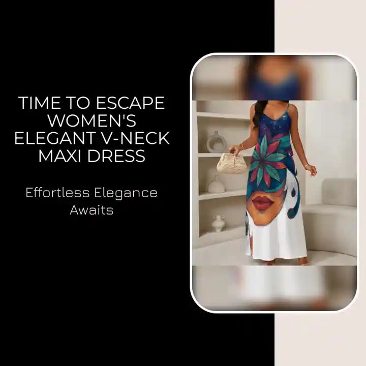 Time To Escape Women's Elegant V-Neck Maxi Dress by@Outfy