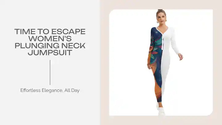 Time To Escape Women&#039;s Plunging Neck Jumpsuit by@Outfy