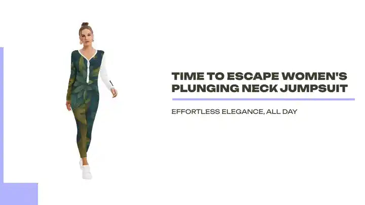Time To Escape Women&#039;s Plunging Neck Jumpsuit by@Outfy
